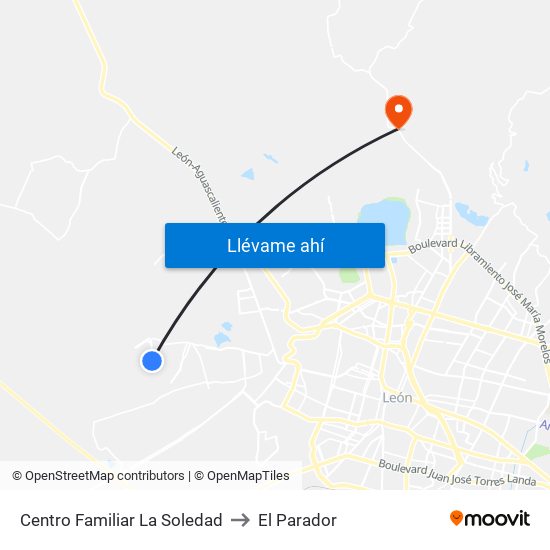 Centro Familiar La Soledad to El Parador map