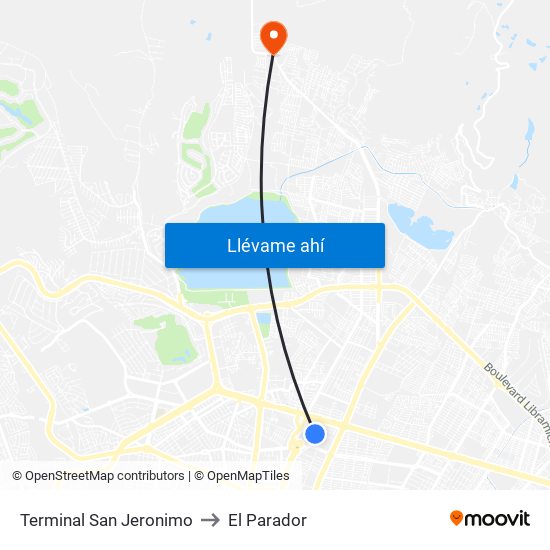 Terminal San Jeronimo to El Parador map