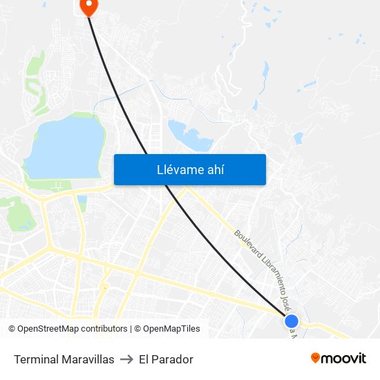 Terminal Maravillas to El Parador map