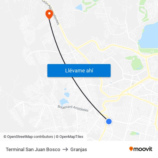 Terminal San Juan Bosco to Granjas map