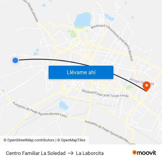 Centro Familiar La Soledad to La Laborcita map