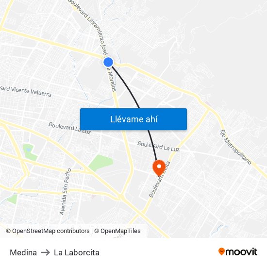 Medina to La Laborcita map