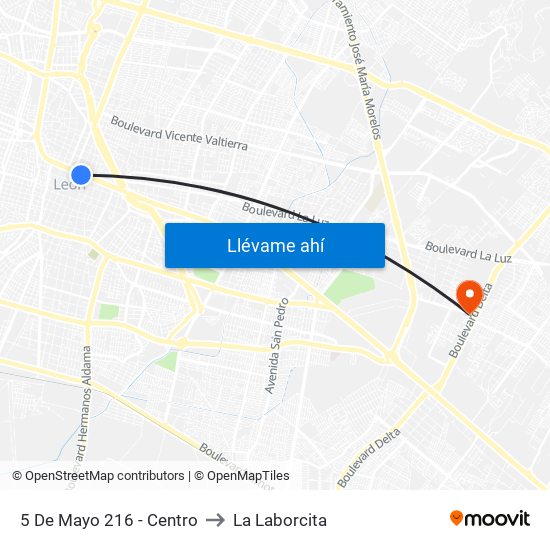 5 De Mayo 216 - Centro to La Laborcita map
