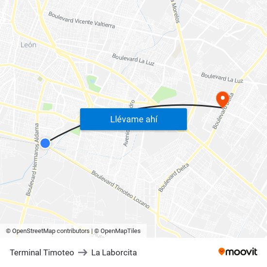 Terminal Timoteo to La Laborcita map