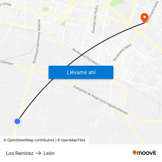 Los Ramirez to León map