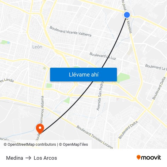 Medina to Los Arcos map