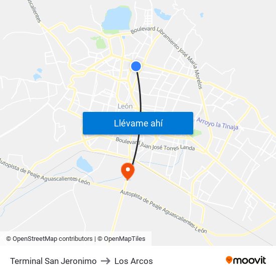 Terminal San Jeronimo to Los Arcos map