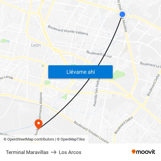 Terminal Maravillas to Los Arcos map