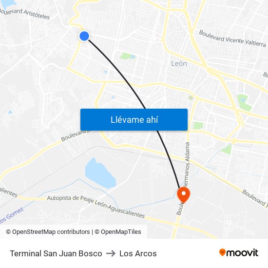 Terminal San Juan Bosco to Los Arcos map