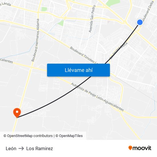 León to Los Ramirez map