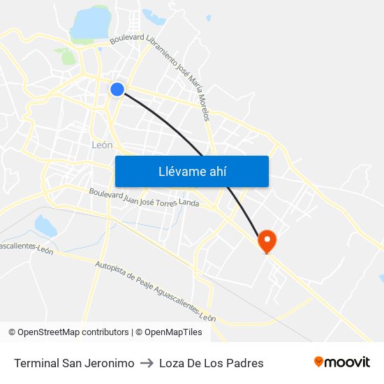 Terminal San Jeronimo to Loza De Los Padres map