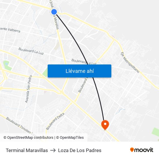 Terminal Maravillas to Loza De Los Padres map