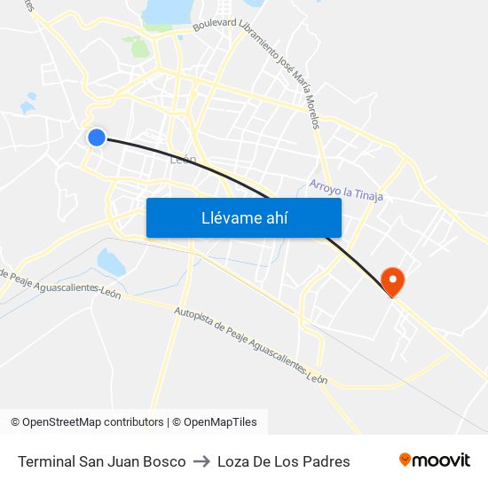 Terminal San Juan Bosco to Loza De Los Padres map