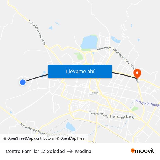 Centro Familiar La Soledad to Medina map