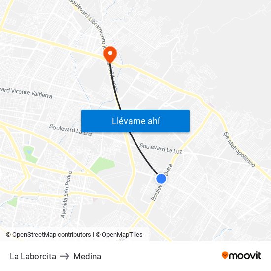 La Laborcita to Medina map