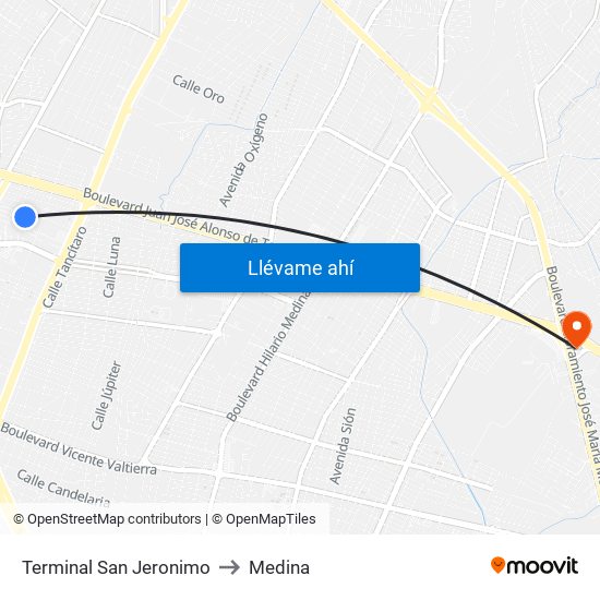 Terminal San Jeronimo to Medina map