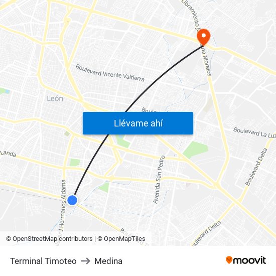 Terminal Timoteo to Medina map