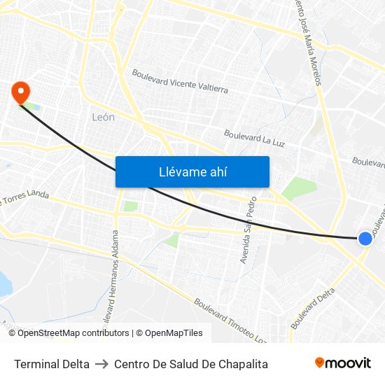 Terminal Delta to Centro De Salud De Chapalita map