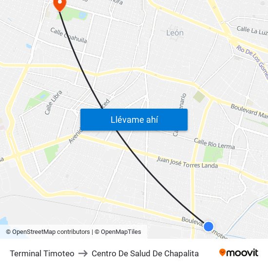 Terminal Timoteo to Centro De Salud De Chapalita map