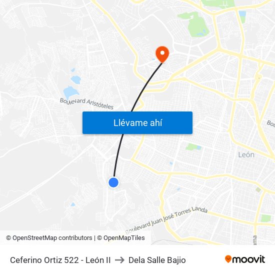 Ceferino Ortiz 522 - León II to Dela Salle Bajio map