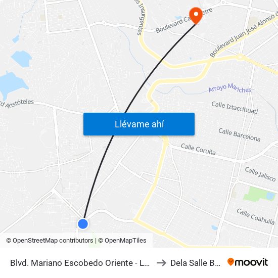 Blvd. Mariano Escobedo Oriente - León II to Dela Salle Bajio map