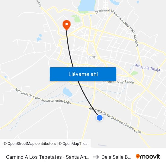 Camino A Los Tepetates - Santa Ana A.C to Dela Salle Bajio map