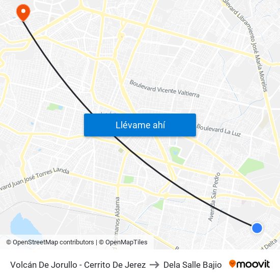 Volcán De Jorullo - Cerrito De Jerez to Dela Salle Bajio map