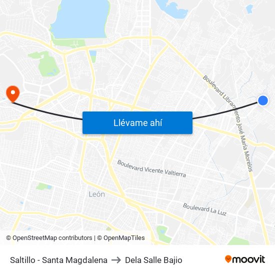 Saltillo - Santa Magdalena to Dela Salle Bajio map