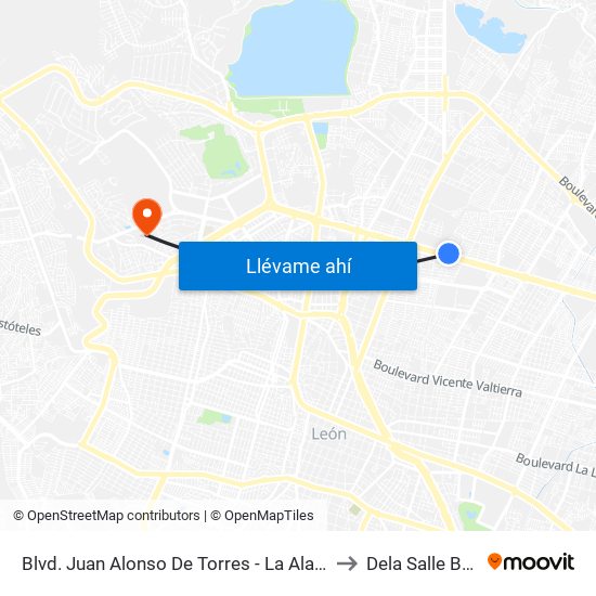 Blvd. Juan Alonso De Torres - La Alameda to Dela Salle Bajio map