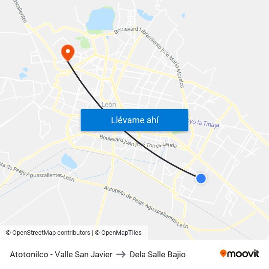 Atotonilco - Valle San Javier to Dela Salle Bajio map