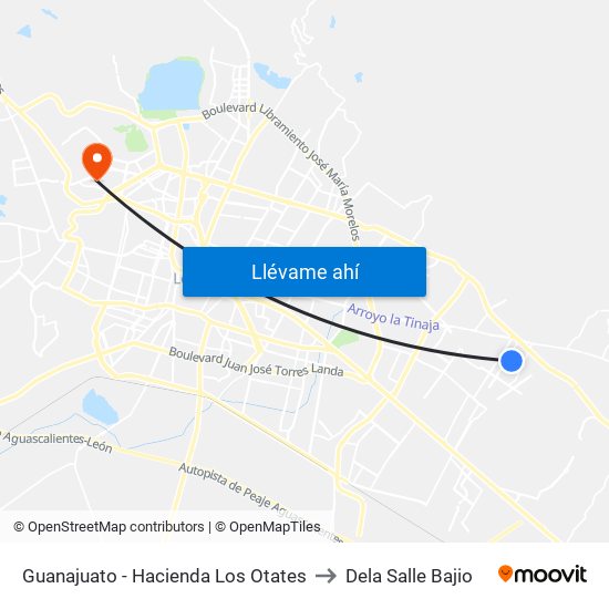 Guanajuato - Hacienda Los Otates to Dela Salle Bajio map