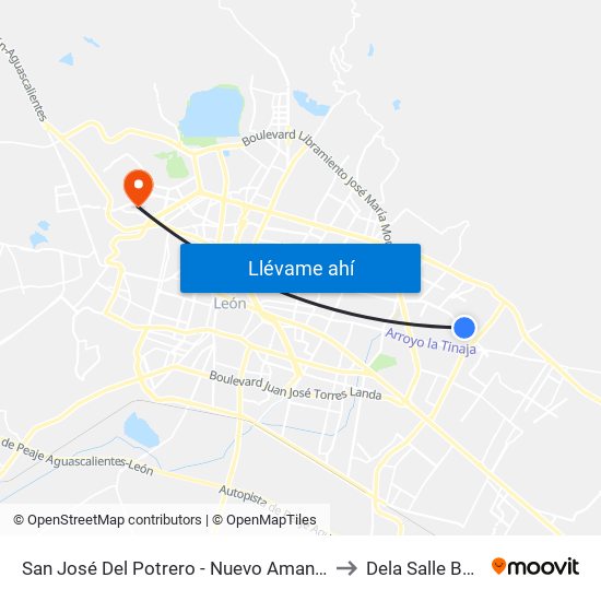 San José Del Potrero - Nuevo Amanecer to Dela Salle Bajio map