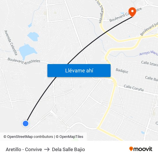 Aretillo - Convive to Dela Salle Bajio map