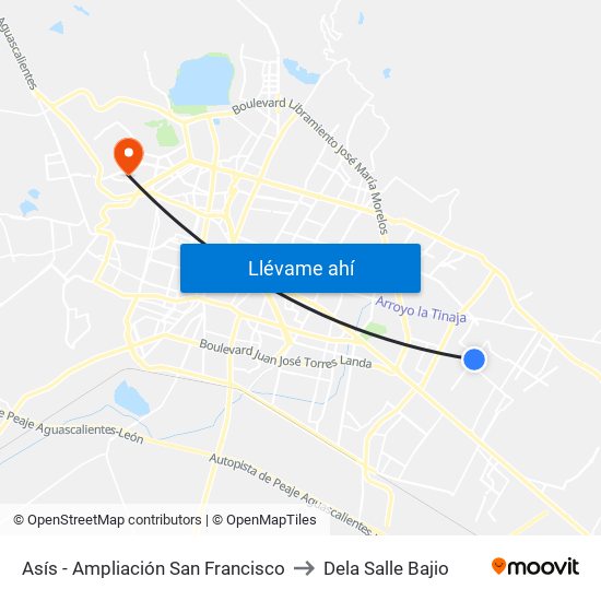 Asís - Ampliación San Francisco to Dela Salle Bajio map