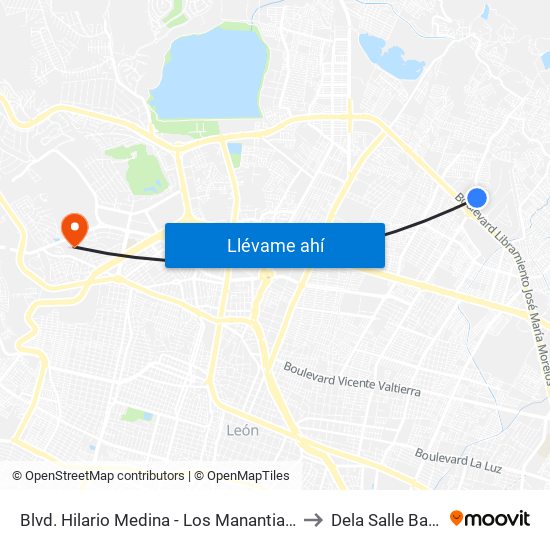 Blvd. Hilario Medina - Los Manantiales to Dela Salle Bajio map