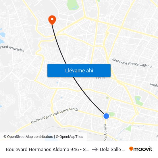 Boulevard Hermanos Aldama 946 - San Nicolas to Dela Salle Bajio map
