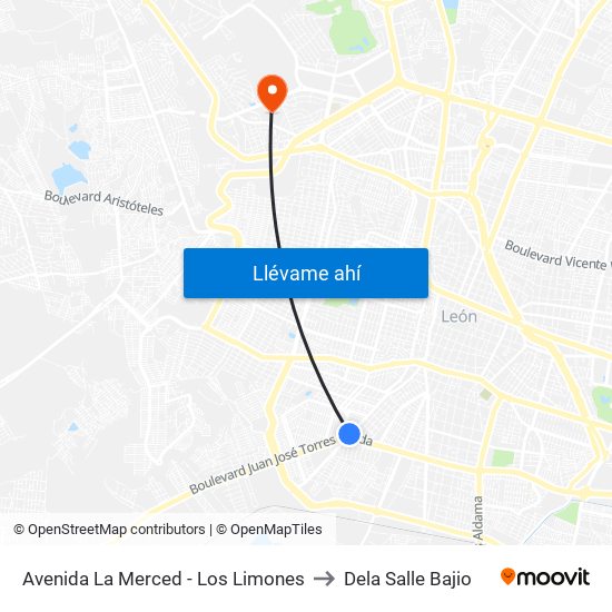 Avenida La Merced - Los Limones to Dela Salle Bajio map