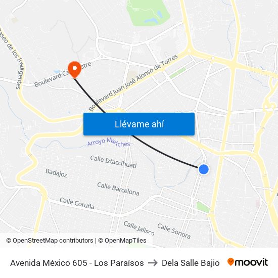 Avenida México 605 - Los Paraísos to Dela Salle Bajio map