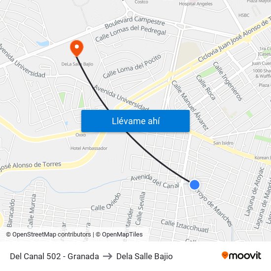 Del Canal 502 - Granada to Dela Salle Bajio map