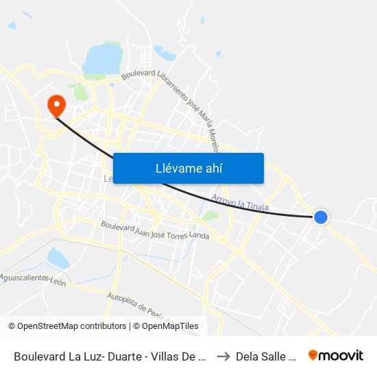 Boulevard La Luz- Duarte - Villas De San Juan to Dela Salle Bajio map