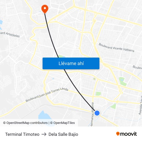 Terminal Timoteo to Dela Salle Bajio map