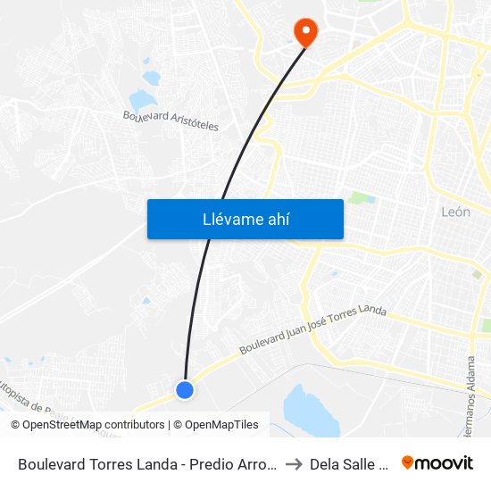 Boulevard Torres Landa - Predio Arroyo Hondo to Dela Salle Bajio map