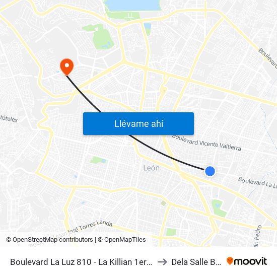 Boulevard La Luz 810 -  La Killian 1era Secc to Dela Salle Bajio map