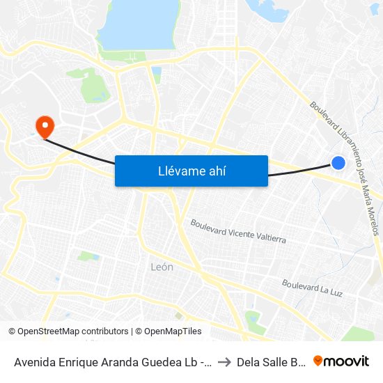 Avenida Enrique Aranda Guedea Lb -  León I to Dela Salle Bajio map