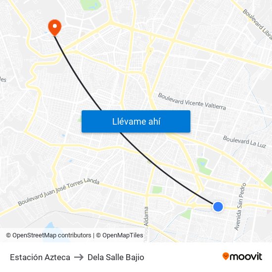 Estación Azteca to Dela Salle Bajio map