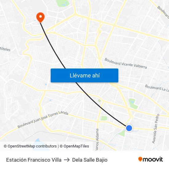 Estación Francisco Villa to Dela Salle Bajio map