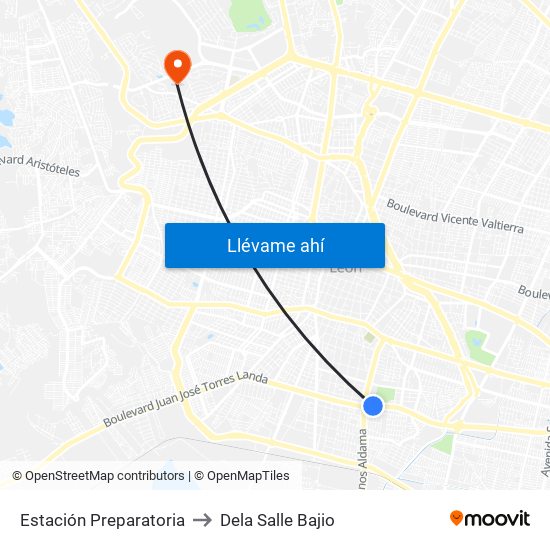 Estación Preparatoria to Dela Salle Bajio map