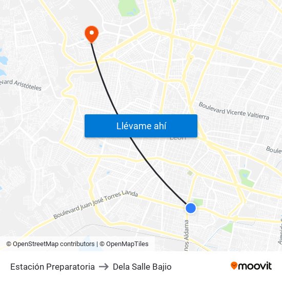 Estación Preparatoria to Dela Salle Bajio map