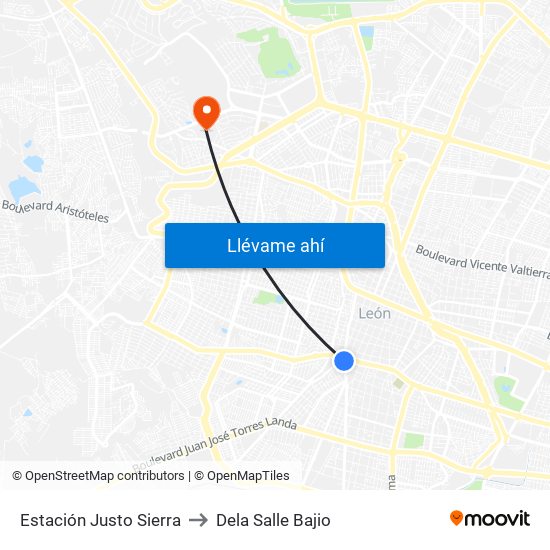 Estación Justo Sierra to Dela Salle Bajio map
