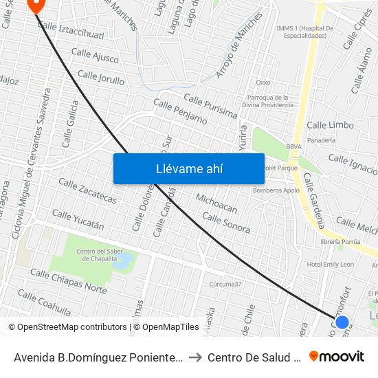 Avenida B.Domínguez Poniente A -  Centro to Centro De Salud Piletas map